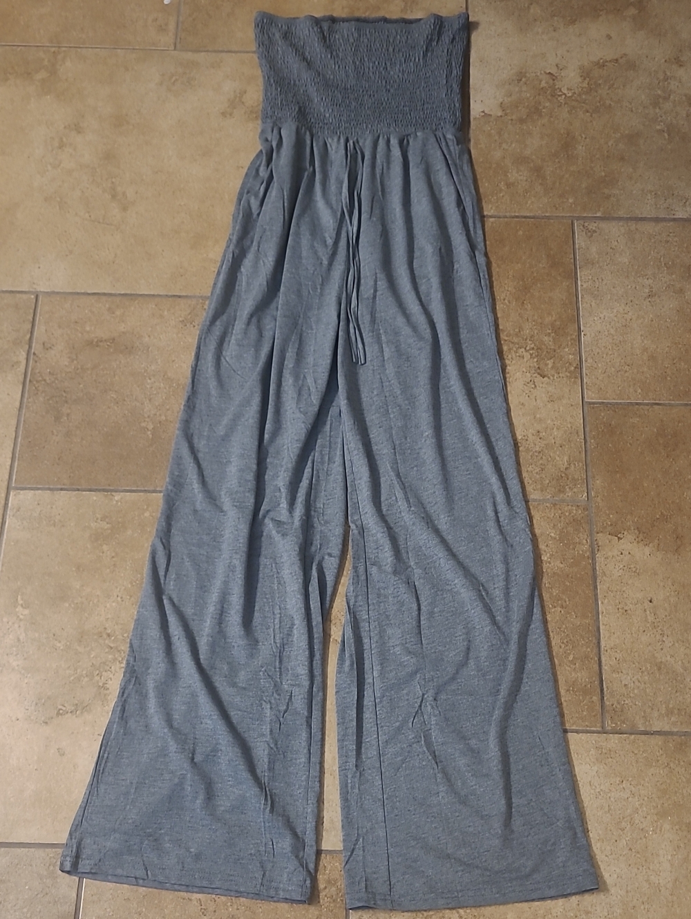 Smocked Waist Wide-Leg Jumpsuit - Gray
